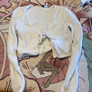 cropped tie front sweater